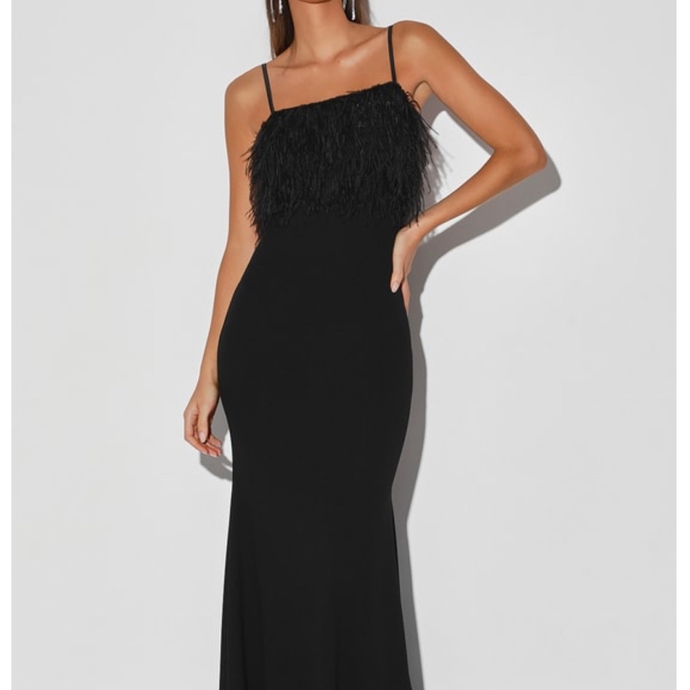 Black feather evening gown